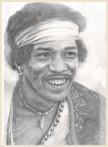 Jimi Hendrix portrait - graphite pencil - portraits.uk.net